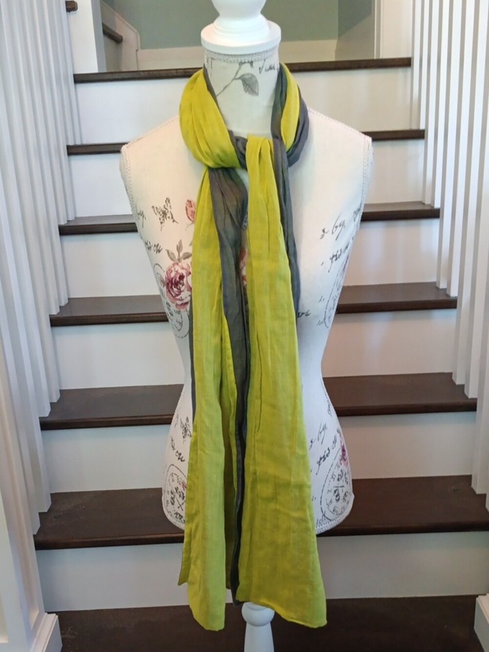 % A/X Armani Exchange Lightweight Chartreuse and Gray Scarf Wrap